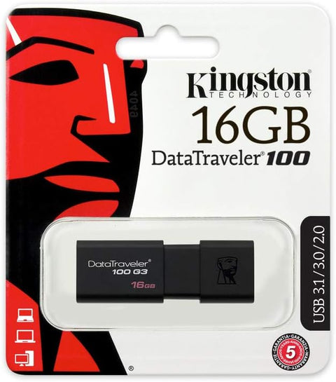 Kingston 16GB DataTraveler 100 G3 USB 3.0 Flash Drive (DT100G3/16GB), Black