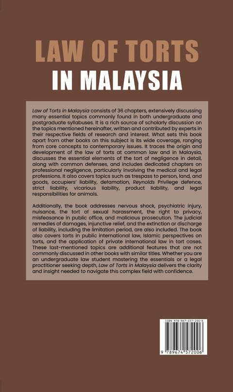 Law of Torts in Malaysia (CLJ) | 2024