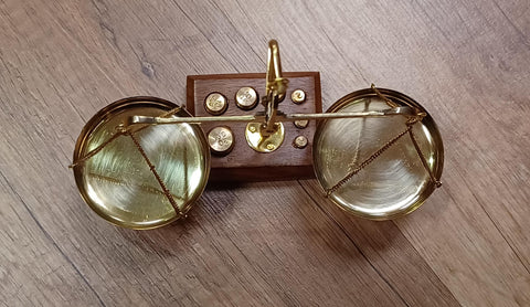 Wooden-Based Brass Balance Scale